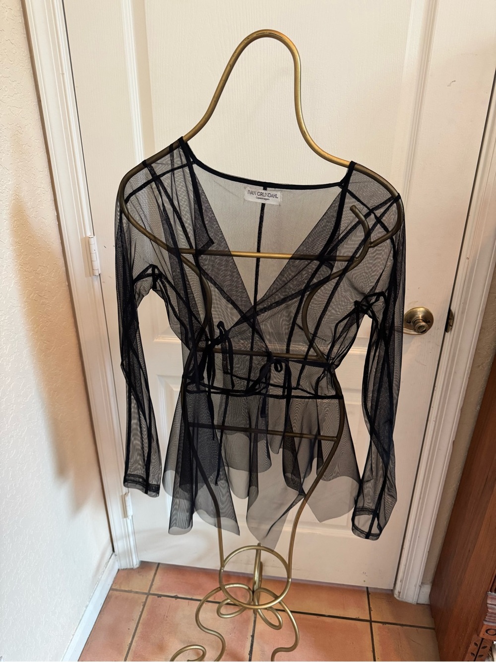 IVAN GRUNDAHL Sheer Black Mesh Wrap Top